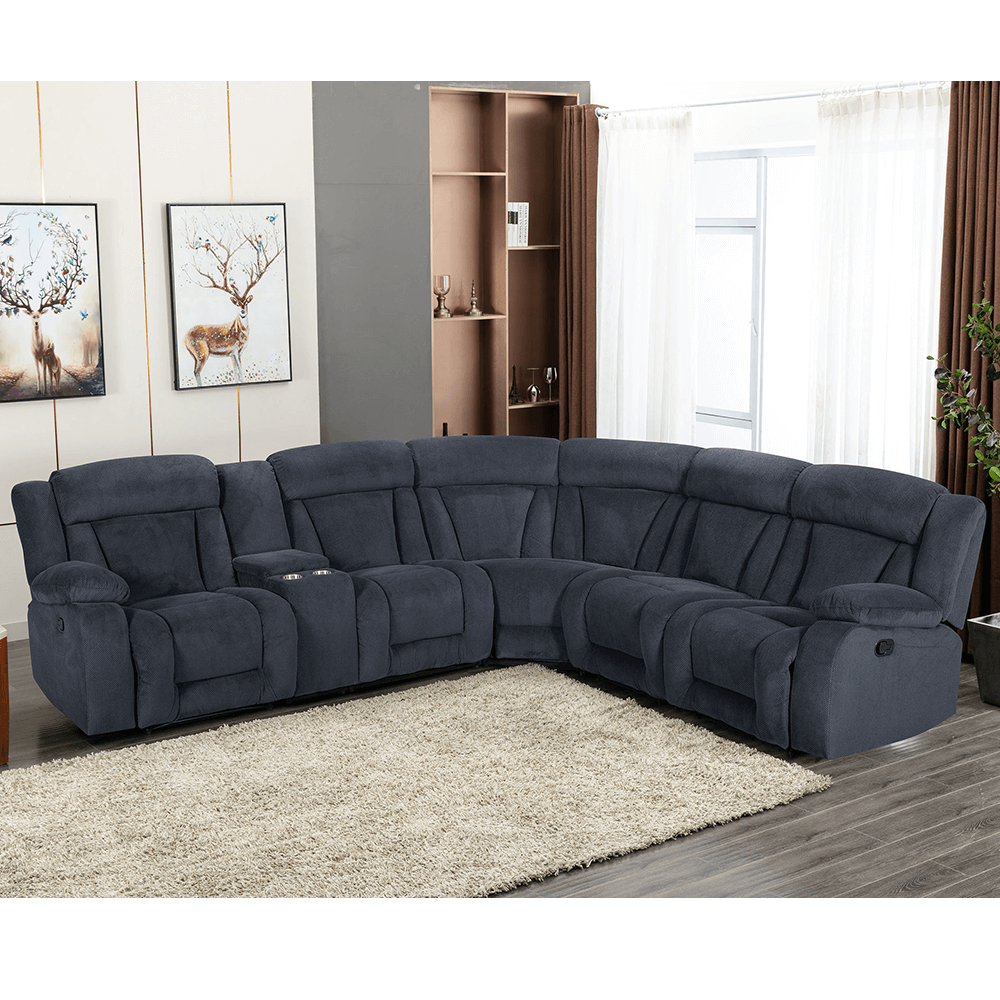 Dark Grey Fabric Modular Sectional with 3 Recliners By Milton Green Stars