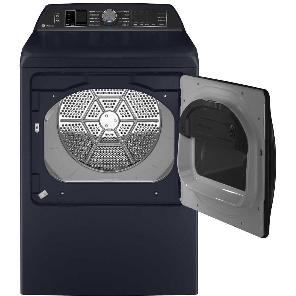GE Profile™ 7.3 cu. ft. Capacity Smart Gas Dryer with Fabric Refresh door open GE Profile™ 7.3 cu. ft. Capacity Smart Gas Dryer with Fabric Refresh door open product image
