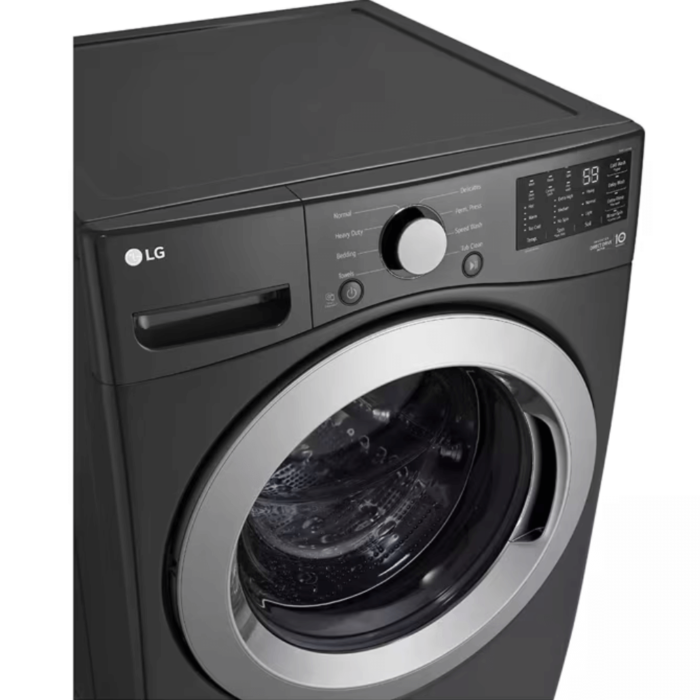 LG 5.0 Cu. Ft. Mega Capacity Front Load Washer angled controls close up product image