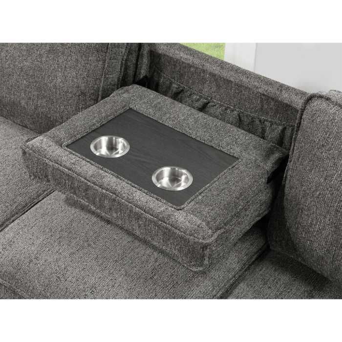 Estelle Dark Gray Fabric Reversible Sleeper Sectional with Storage Chaise Drop-Down Table 2 Cup Holders and 2 USB Ports By Lilola Home open cup holders product image