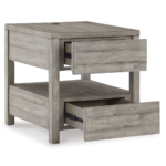 Naydell End Table with USB Charging By Ashley charger close up drawers open product image