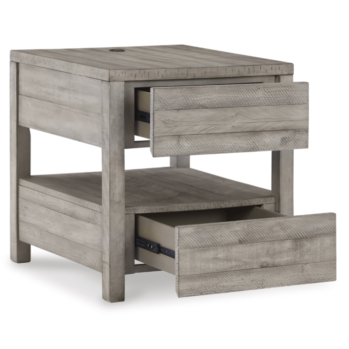 Naydell End Table with USB Charging By Ashley charger close up drawers open product image