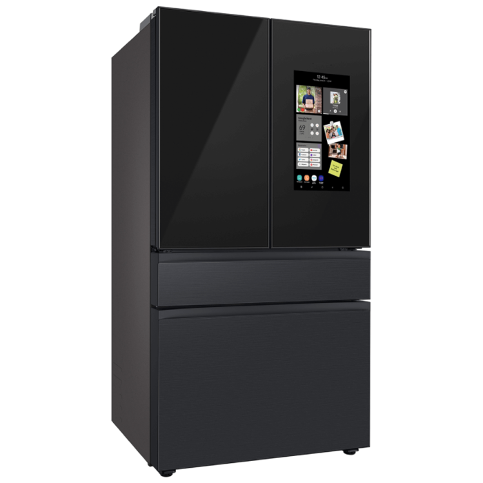 Samsung Bespoke Counter Depth 4-Door French Door Refrigerator with Family Hub angled product image