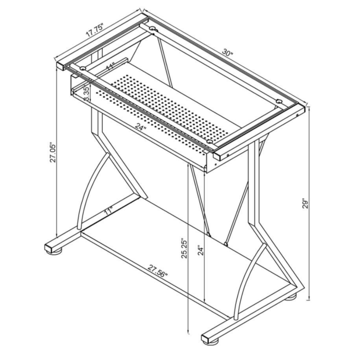Mallet Small Computer Desk With Bottom Shelf in Black By Coaster no background dimensions product image