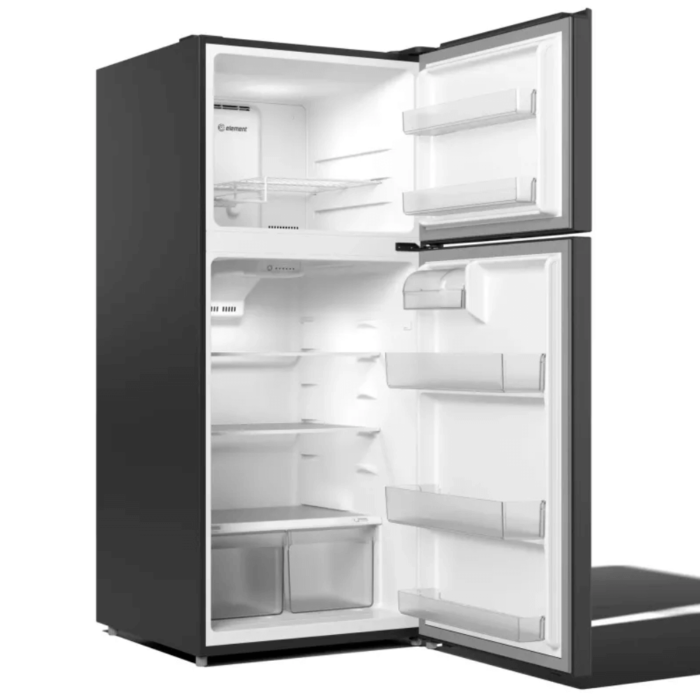 Element 17.6 Cu. Ft. Black Top Freezer Refrigerator doors open angled product image