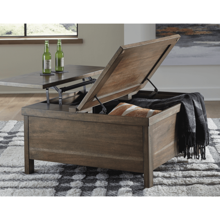 Moriville Square Cocktail Table with Lift Top and Storage By Ashley Furniture open product image