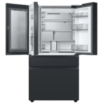 Samsung Bespoke Counter Depth 4-Door French Door Refrigerator with Family Hub beverage center and doors open product image
