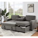 Estelle Dark Gray Fabric Reversible Sleeper Sectional with Storage Chaise Drop-Down Table 2 Cup Holders and 2 USB Ports By Lilola Home open product image