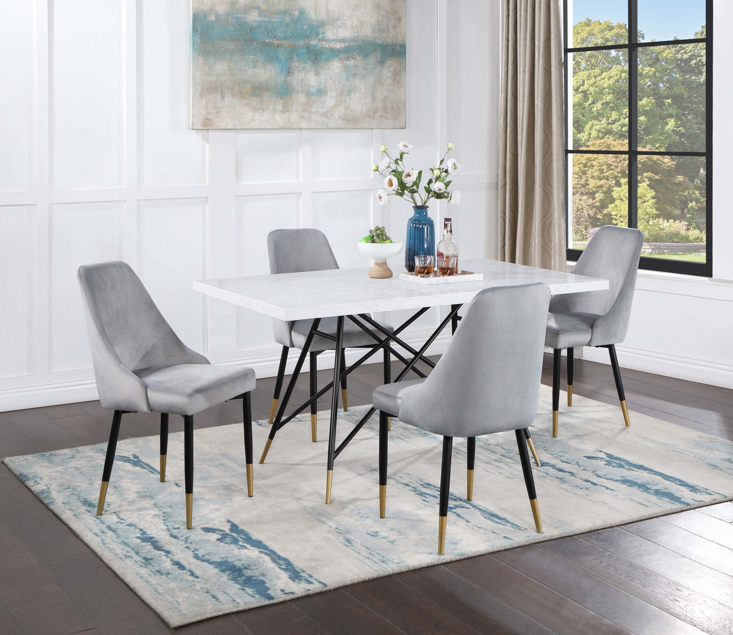 190361-S5_01xHD Gabrielle 5-piece Marble Top Dining Table Set White and Grey product image
