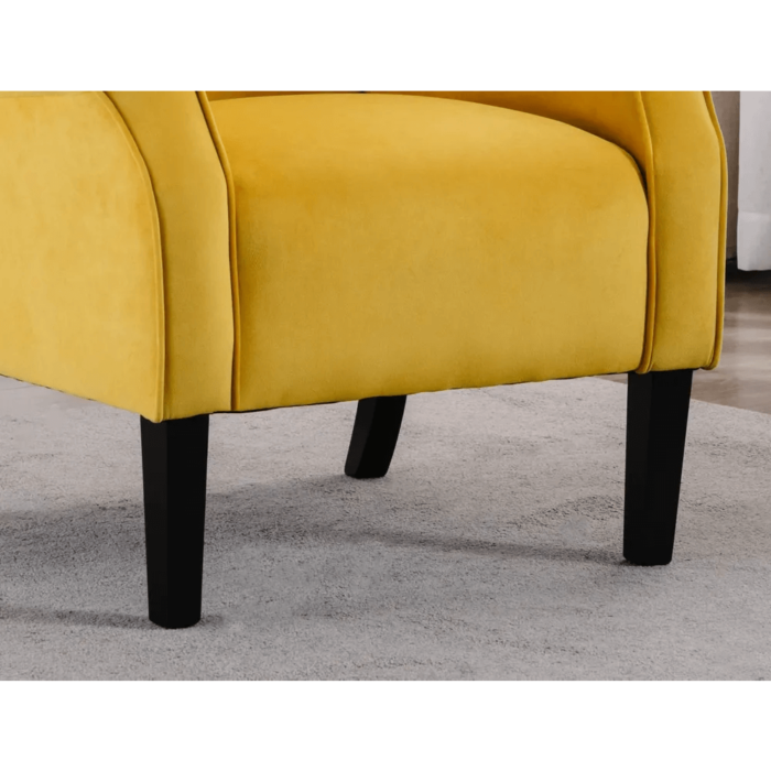 Stylish Yellow Fabric Accent Chair with Button-Tufted Back and Rolled-Arms By Home Elegance Legs close up product image