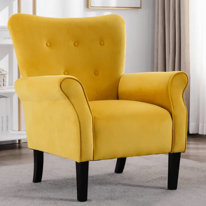 Stylish Yellow Fabric Accent Chair with Button-Tufted Back and Rolled-Arms By Home Elegance product image