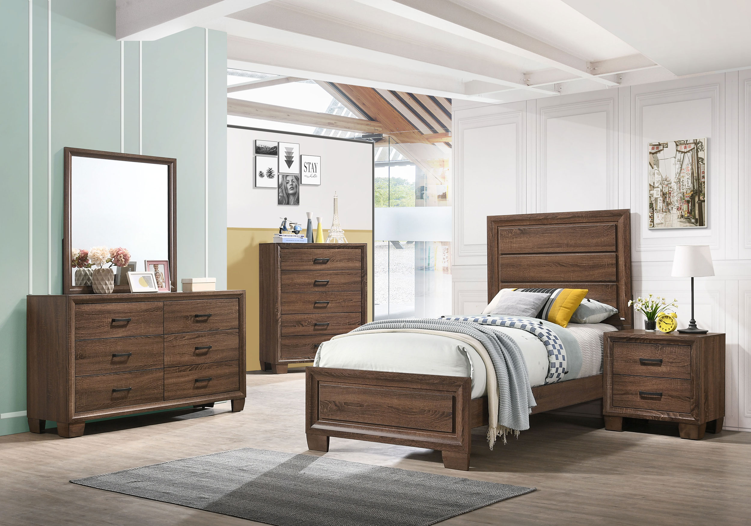 205321T-S5_01xHD Brandon 5-piece Twin Bedroom Set Warm Brown product image