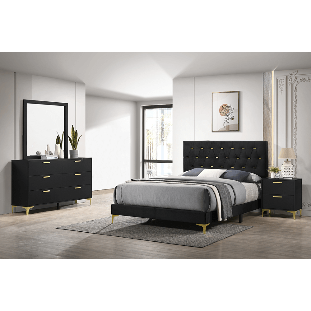 Kendall 4-piece Tufted Panel Queen Bedroom Set Black and Gold 224451Q-S4_015 Kendall 4-piece Tufted Panel Queen Bedroom Set Black and Gold224451Q-S4_015 product image