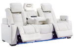 Party Time White Sofa Recliner cup lights open on by Ashley product image