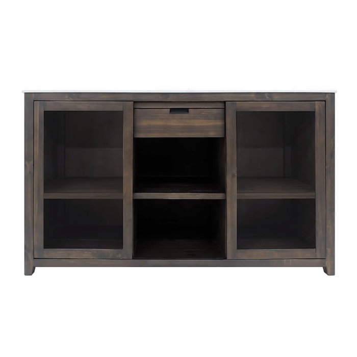 Brown Wood White Marble Countertop TV Stand head on product image