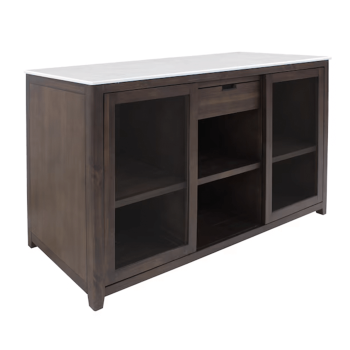 Brown Wood White Marble Countertop TV Stand product image