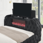 5115bk-qb Natalia Queen Black Fireplace and Lift TV Bed By Crown Mark hidden tv stand and fireplace product image