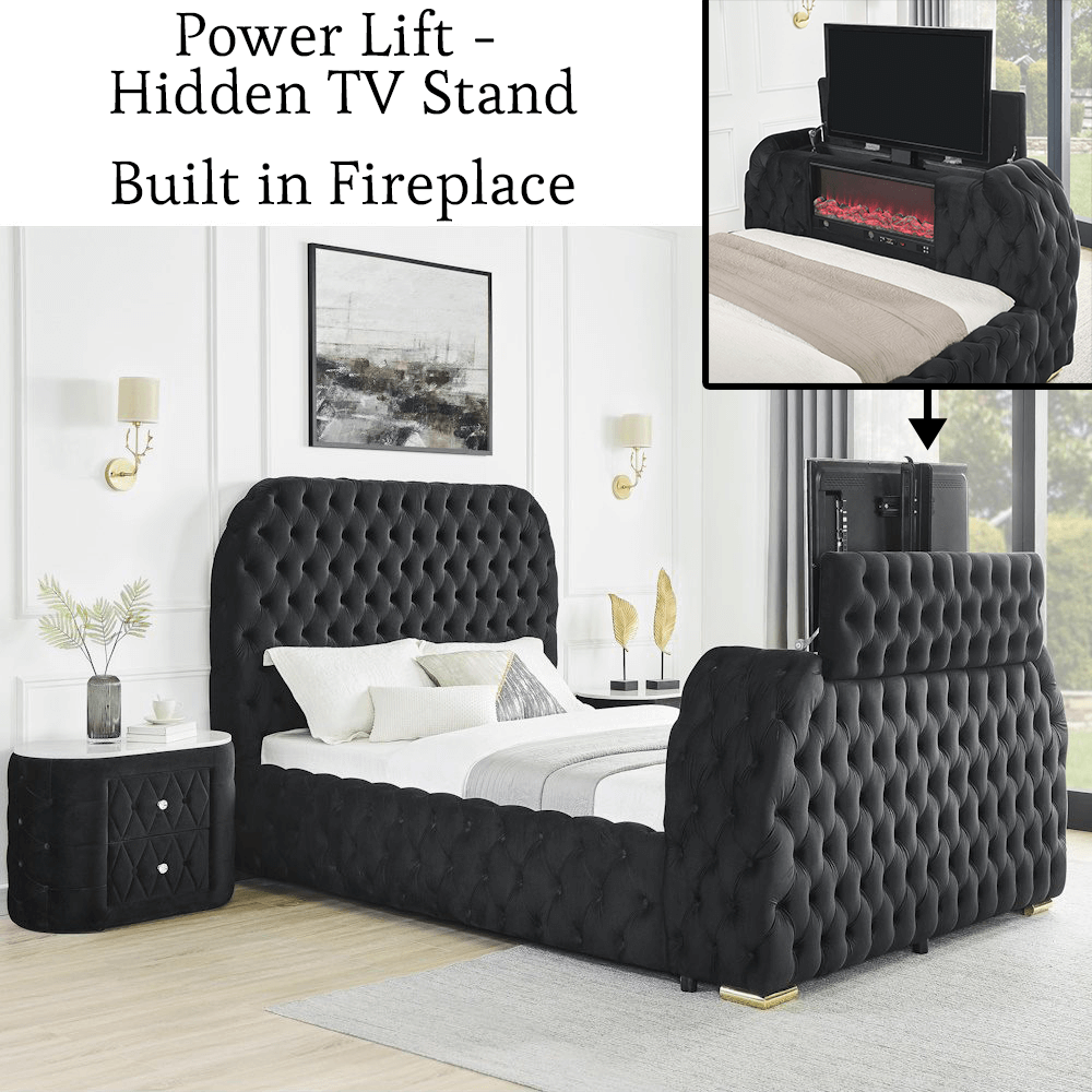 5115bk-qb Natalia Queen Black Fireplace and Lift TV Bed By Crown Mark product image