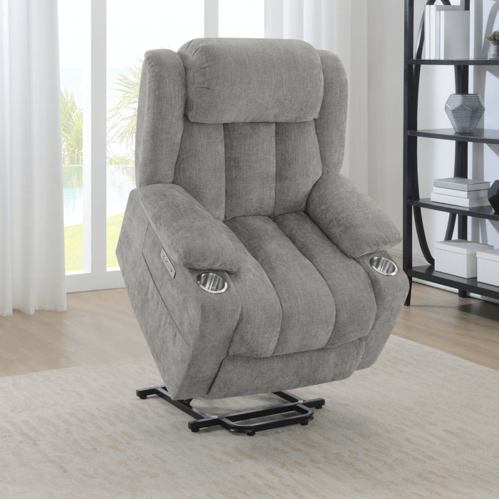 602284P Houston Upholstered Power Lift Recliner Grey By Coaster lift up product image