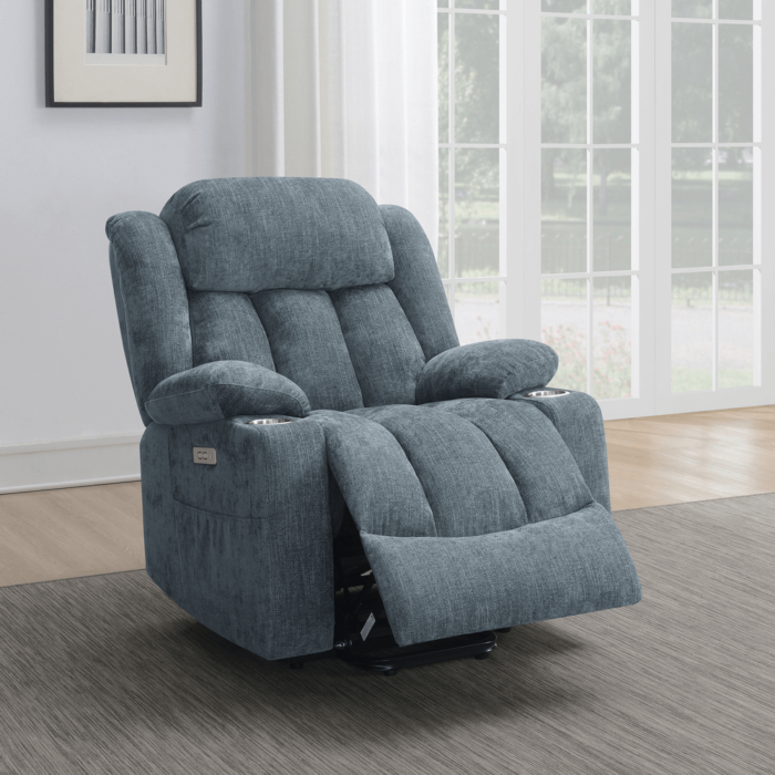 602294P Houston Upholstered Power Lift Recliner in Slate Blue By Coaster recliner product image