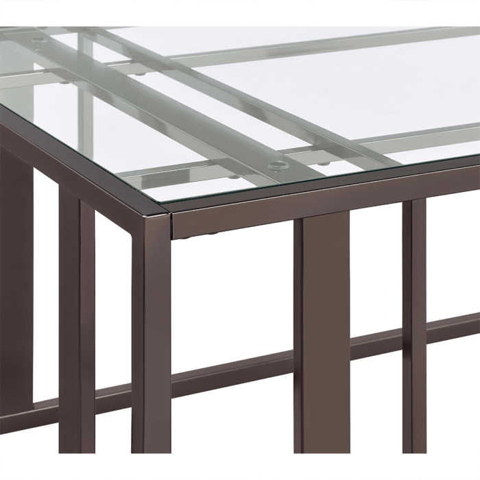 708358 Adri Rectangular Glass Top Coffee Table Clear and Black Nickel By Coaster details product image