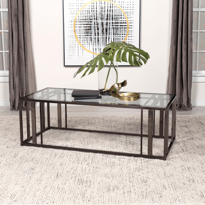 708358 Adri Rectangular Glass Top Coffee Table Clear and Black Nickel By Coaster product image