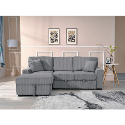 8060 Dark Gray Corduroy Fabric Pull Out Sectional Sofa & Storage By Milton Green Stars product image
