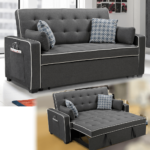 Cody Gray Fabric Sleeper Sofa with Pillows By Lilola Home open and closedproduct image