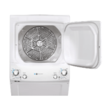 GE Unitized Spacemaker® ENERGY STAR® 3.9 cu. ft. Capacity Washer with Stainless Steel Basket and 5.9 cu. ft. Capacity Gas Dryer product image dryer door open product image