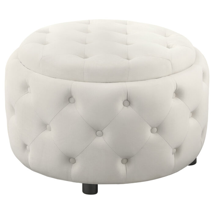 Angelina Round Upholstered Storage Ottoman Pearl product image
