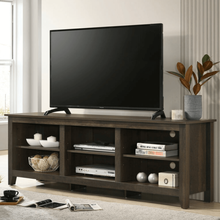 Benito Dark Dusty Brown 70" Wide TV Stand with Open Shelves and Cable Management product image