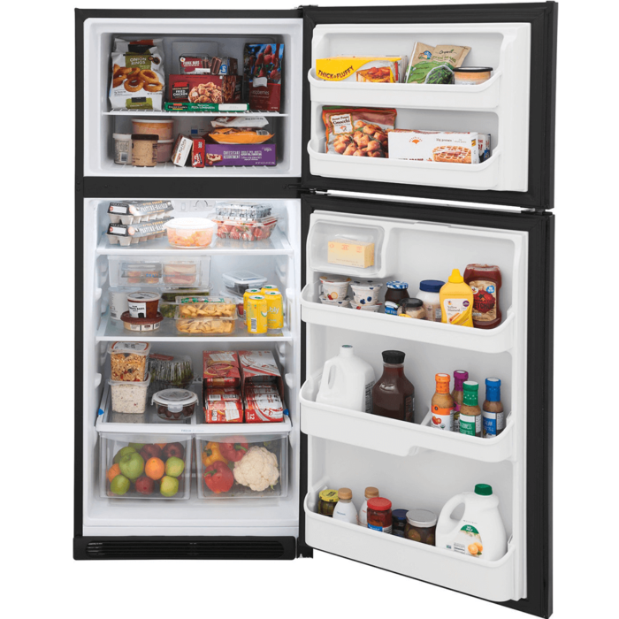 FRTD2021AB Frigidaire 20.5 Cu. Ft. Top Freezer Refrigerator door open with food in it product image