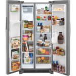 FRSS2323AS Frigidaire 22.3 Cu. Ft. 33" Standard Depth Side by Side Refrigerator doors open with food in it product image