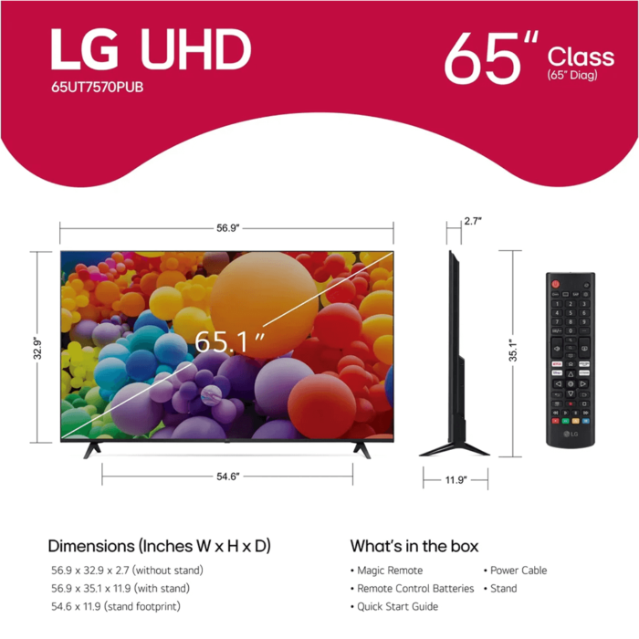 65UT7570PUB LG 65 Inch Class UHD Series 4K UHD TV with webOS 24 Specs product image
