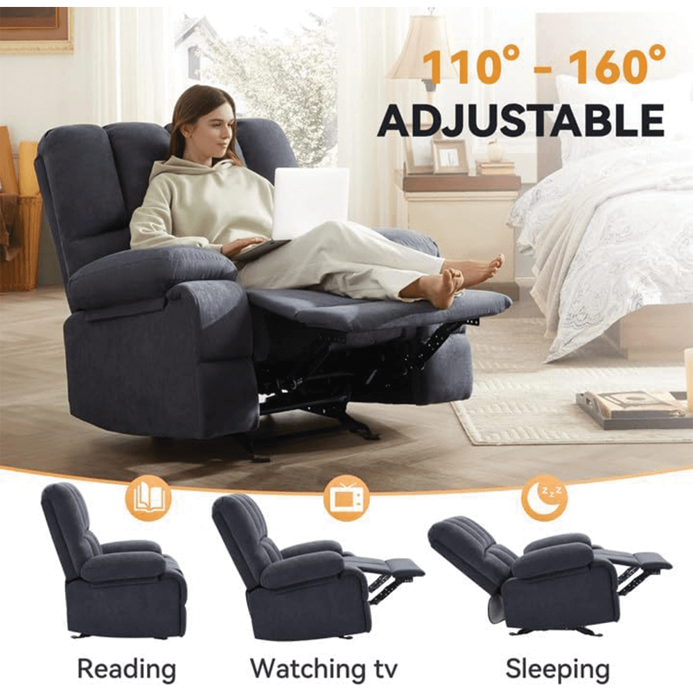 Oversized Rocker Recliner Chair in Dark Grey By Simple Relax showing reclining function Oversized Rocker Recliner Chair in Dark Grey By Simple Relax showing reclining function product image