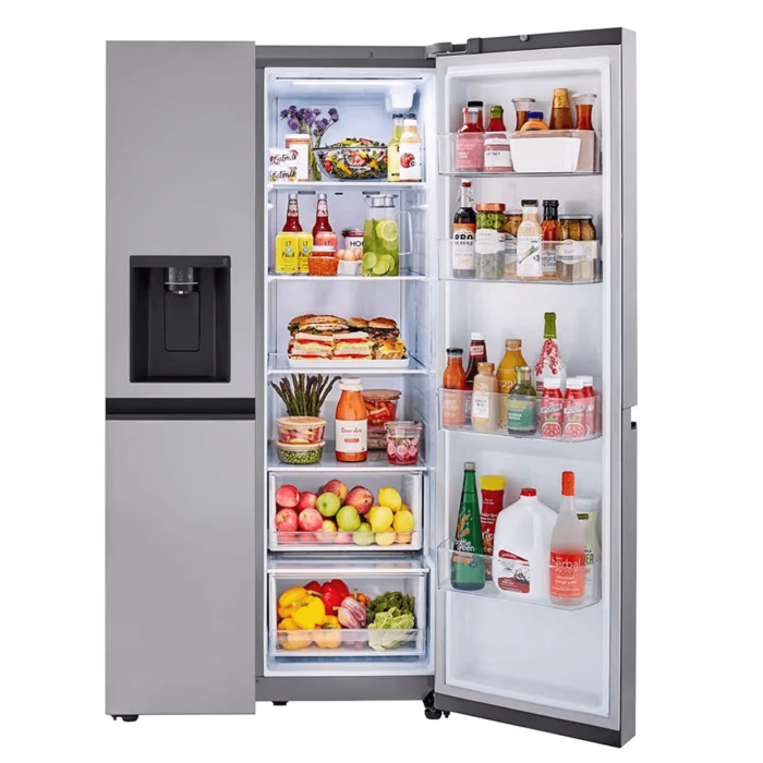 LG 27 cu. ft. Side-by-Side Refrigerator with Smooth Touch Ice Dispenser fridge open product image