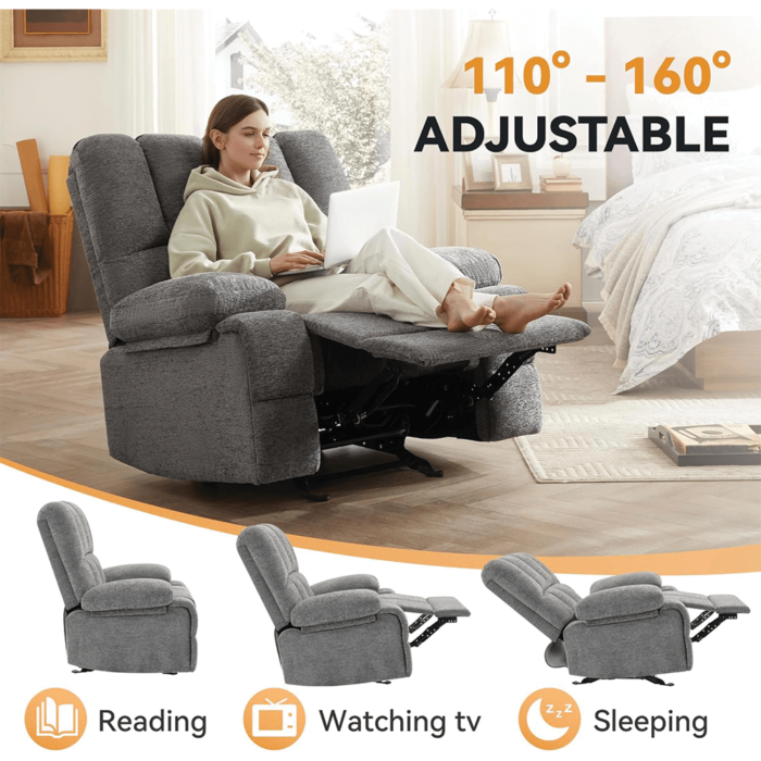 Oversized Rocker Recliner Chair in Grey By Simple Relax showing reclining function product image