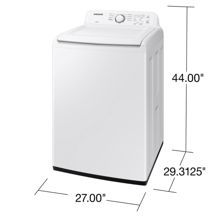 4.1 cu. ft. Capacity Top Load Washer with Soft-Close Lid and 8 Washing Cycles in White dimensions product image
