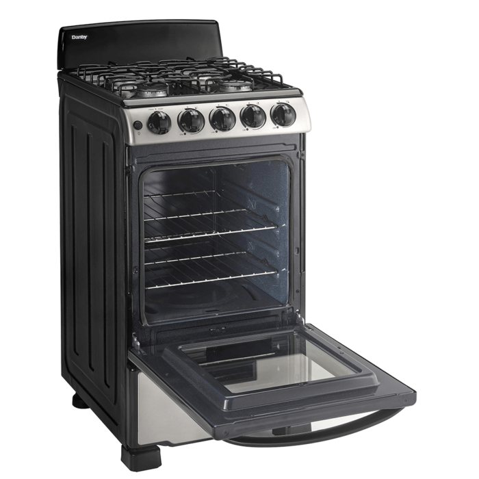 Danby 20″ Wide Gas Range in Stainless Steel angled open product image