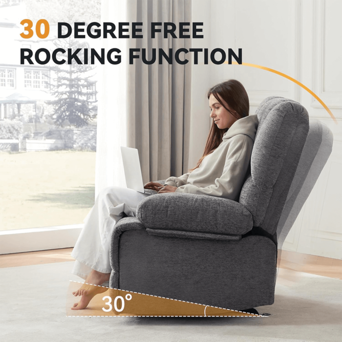 Oversized Rocker Recliner Chair in Grey By Simple Relax showing rocking function product image