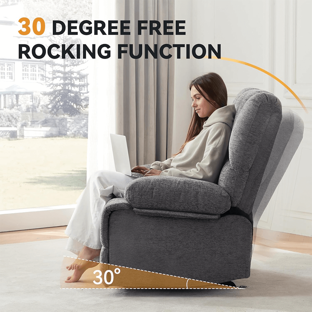 Oversized Rocker Recliner Chair in Grey By Simple Relax showing rocking function Oversized Rocker Recliner Chair in Grey By Simple Relax showing rocking function product image