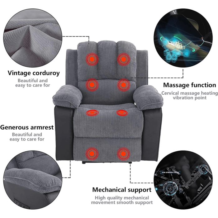 Massage Reclining Chair With Heat and Massage in Grey By Simple Relax massage information product image