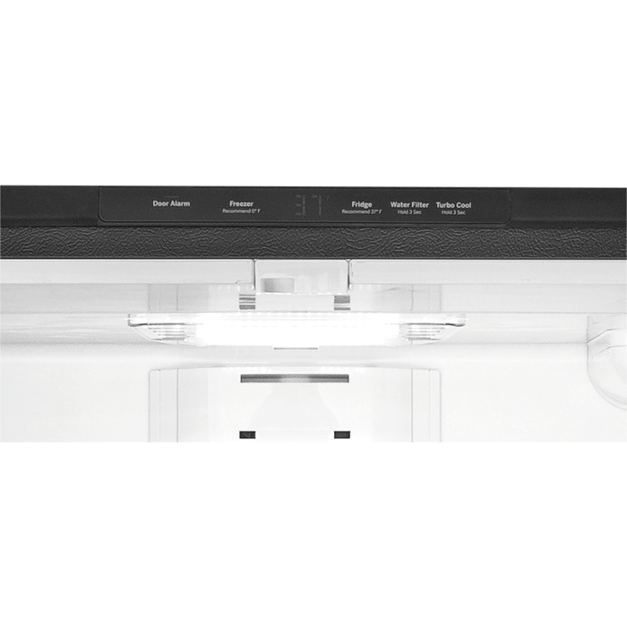 GE® ENERGY STAR® 21.9 Cu. Ft. Fingerprint Resistant Counter-Depth French-Door Refrigerator lights and controls close up product image