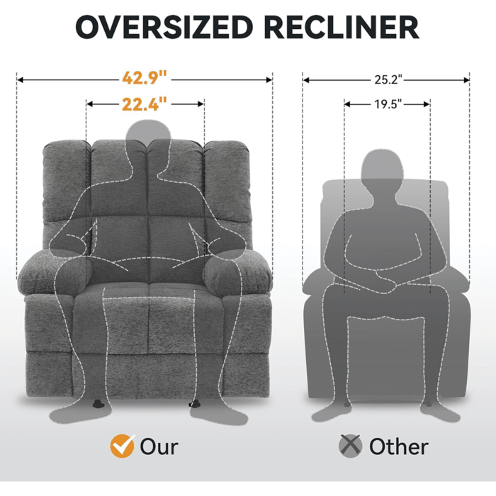 Oversized Rocker Recliner Chair in Grey By Simple Relax dimensions oversized product image