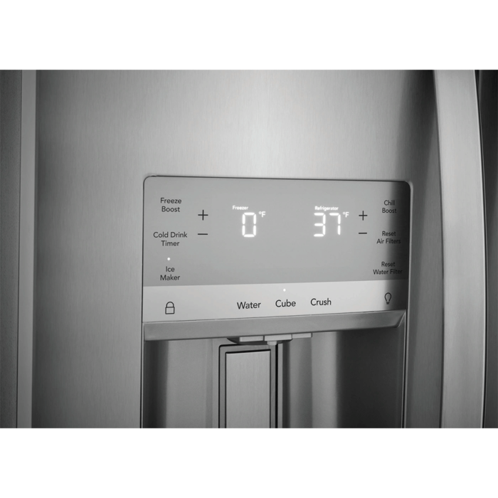 Frigidaire Gallery 25.6 Cu. Ft. 36" Standard Depth Side by Side Refrigerator ice and water dispenser close up product image