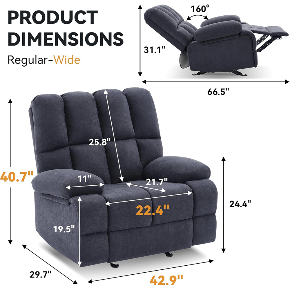 Oversized Rocker Recliner Chair in Dark Grey By Simple Relax dimensions Oversized Rocker Recliner Chair in Dark Grey By Simple Relax dimensions product image