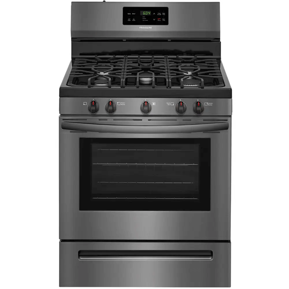 Frigidaire 30-in 5 Burners 5-cu ft Self-cleaning Freestanding Natural Gas Range in Black Stainless Steel angeled Frigidaire 30-in 5 Burners 5-cu ft Self-cleaning Freestanding Natural Gas Range in Black Stainless Steel angeled