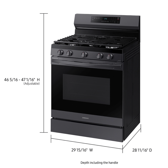 NX60A6511SG 6.0 cu. ft. Smart Freestanding Gas Range with No-Preheat Air Fry & Convection in Black Stainless Steel dimensions product image