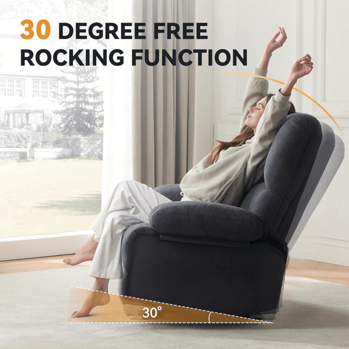 Oversized Rocker Recliner Chair in Dark Grey By Simple Relax showing rocking function product image