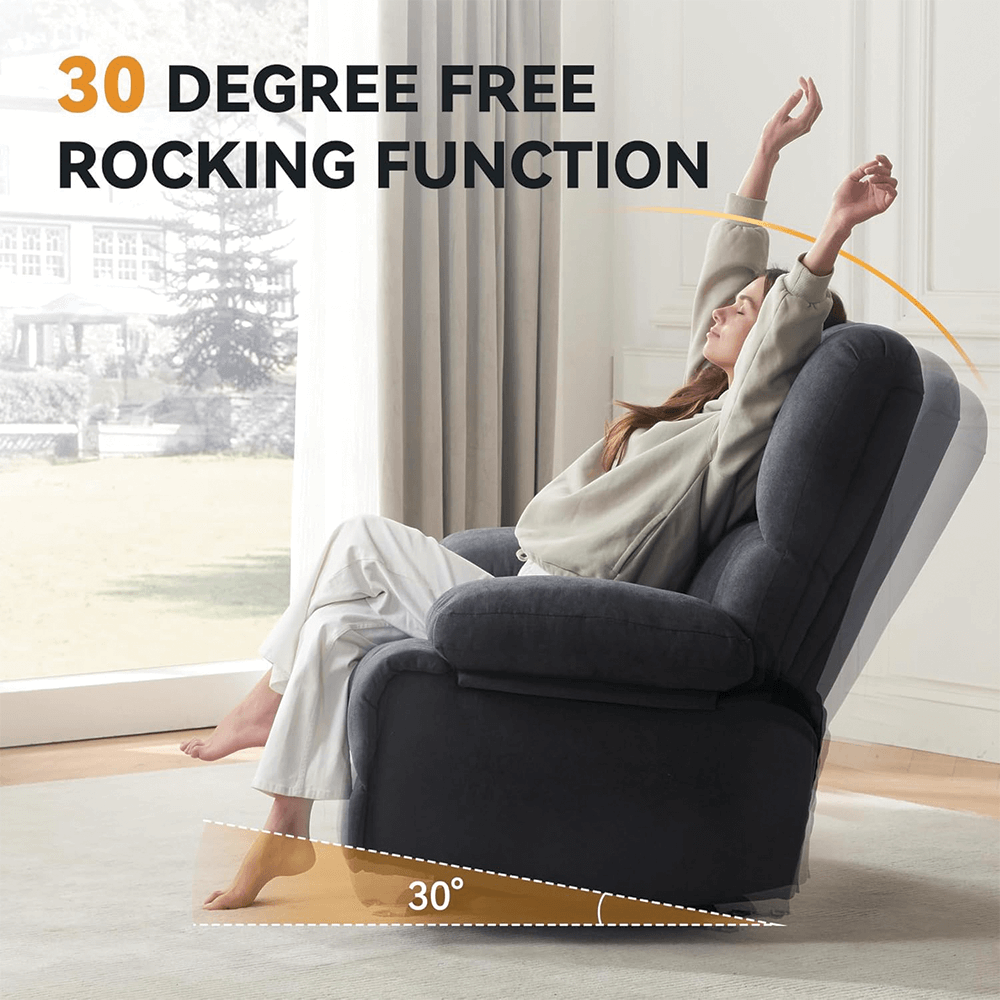 Oversized Rocker Recliner Chair in Dark Grey By Simple Relax showing rocking function Oversized Rocker Recliner Chair in Dark Grey By Simple Relax showing rocking function product image